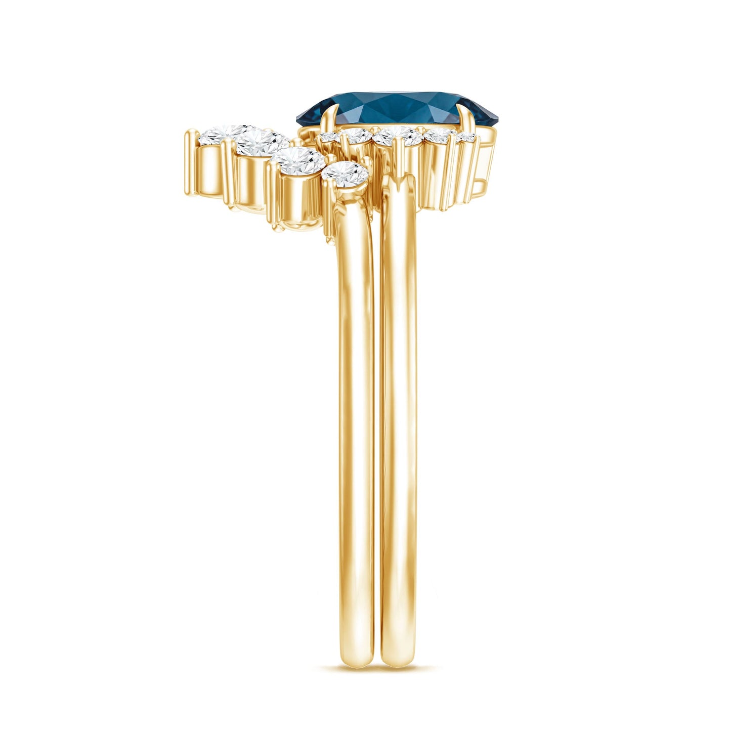 Oval London Blue Topaz and Diamond Designer Ring Set