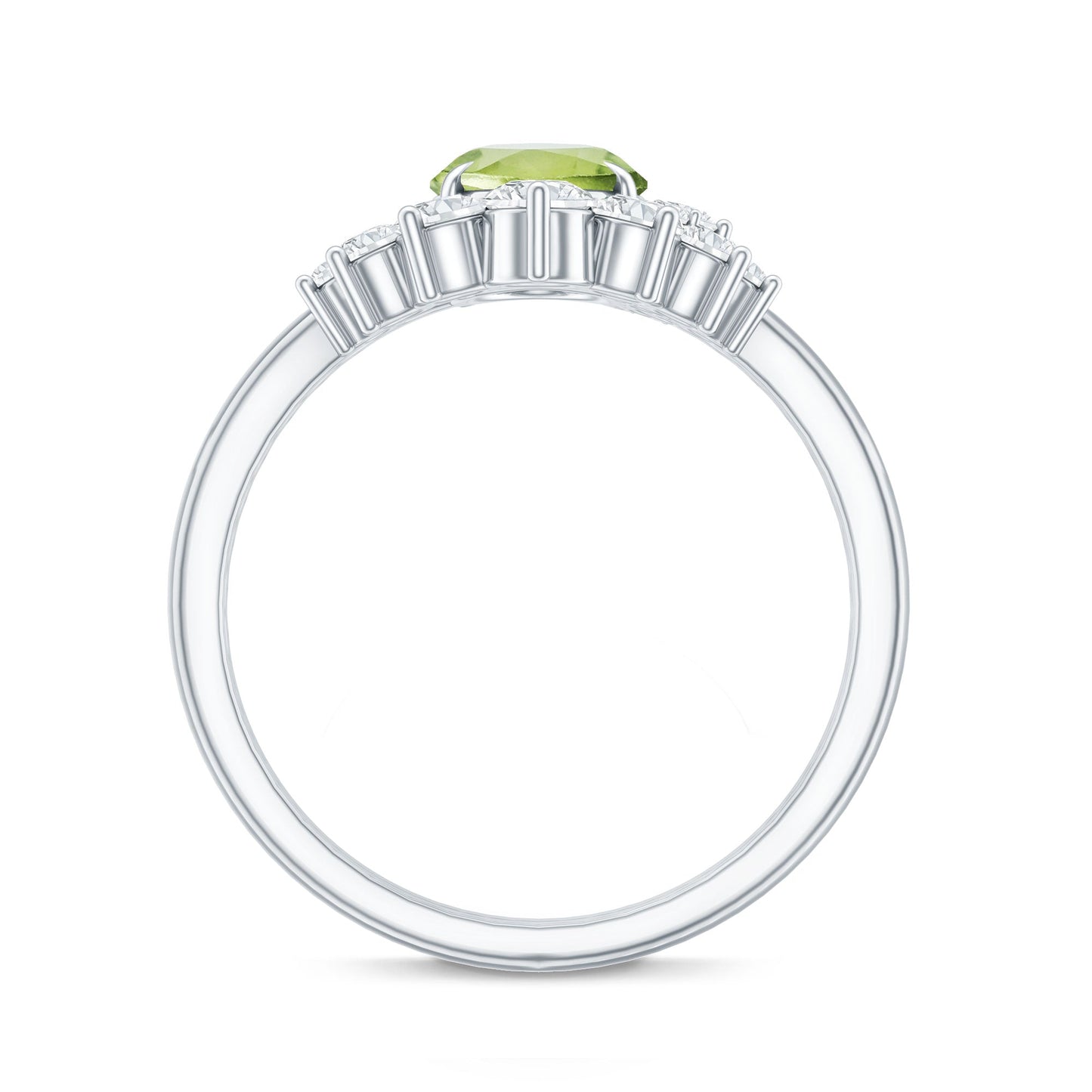 Real 1 Carat Oval Peridot Engagement Ring with Diamond Wedding Band