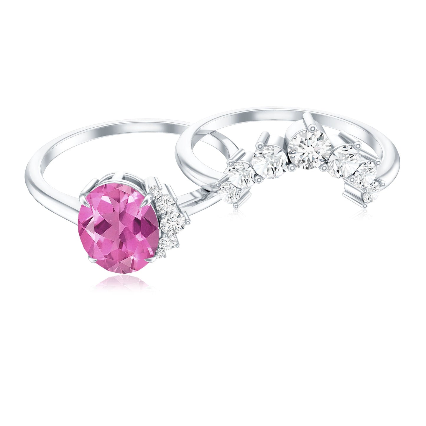 1 Carat Oval Pink Tourmaline and Diamond Wedding Ring Set