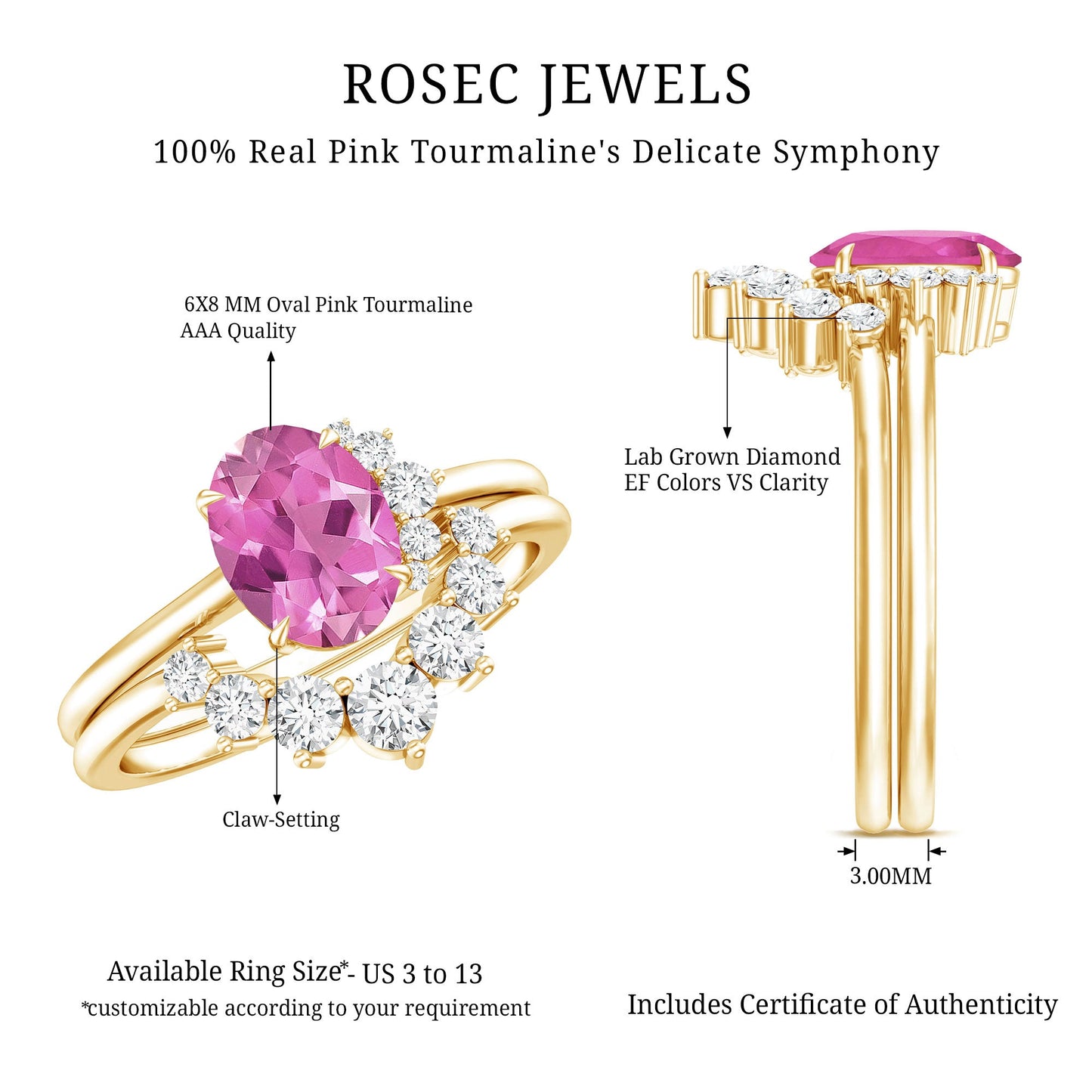 1 Carat Oval Pink Tourmaline and Diamond Wedding Ring Set
