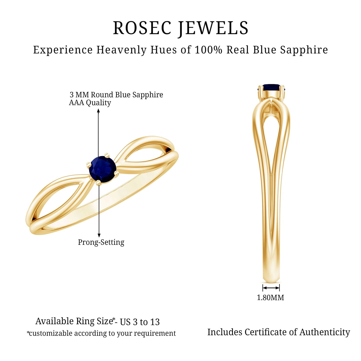 Natural Blue Sapphire Cute Promise Ring with Split Shank