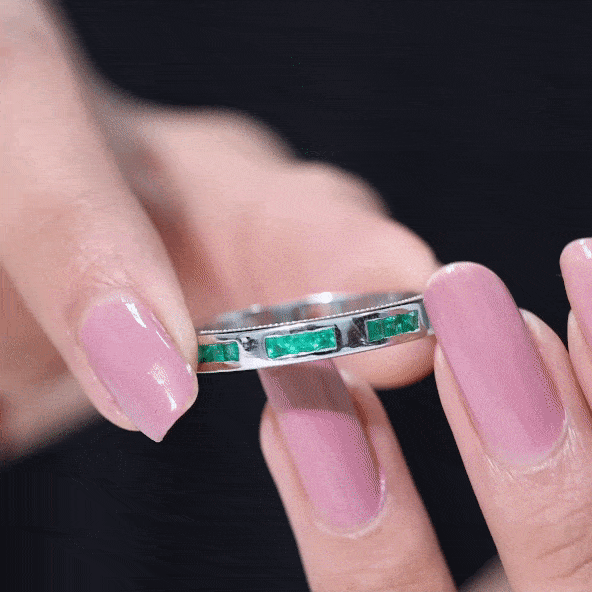 Princess Cut Emerald Mens Wedding Band in Channel Setting