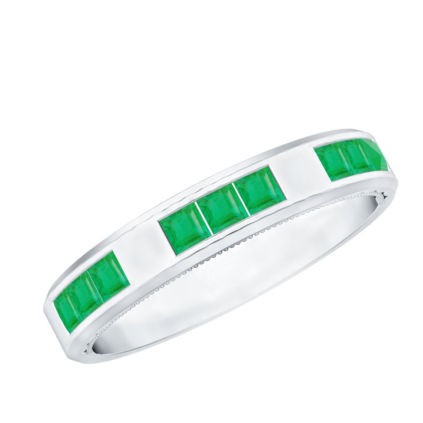 Princess Cut Emerald Mens Wedding Band in Channel Setting