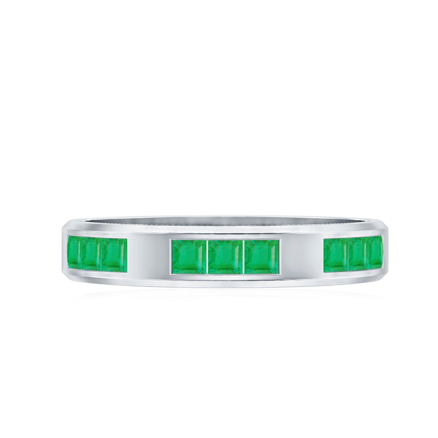 Princess Cut Emerald Mens Wedding Band in Channel Setting