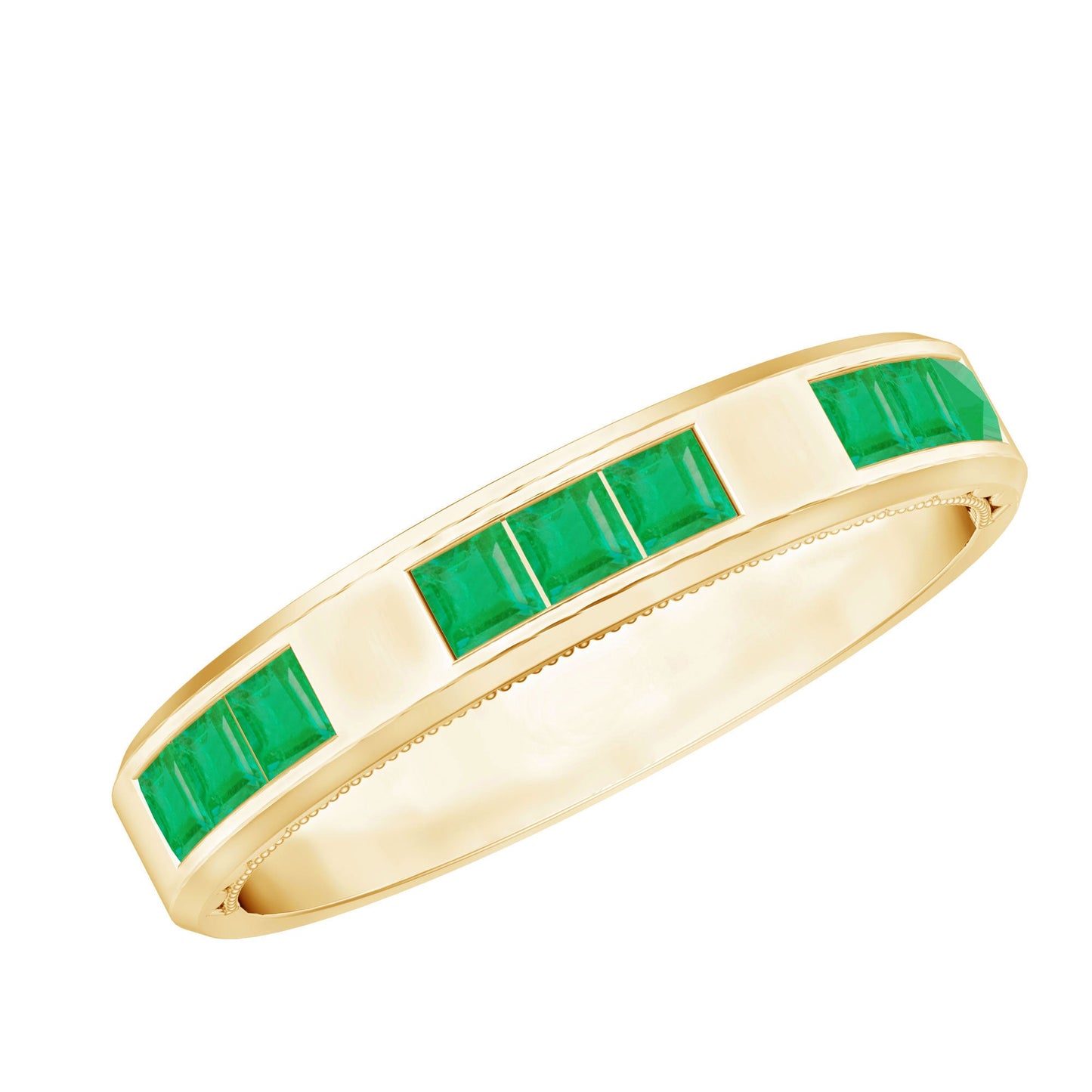 Princess Cut Emerald Mens Wedding Band in Channel Setting