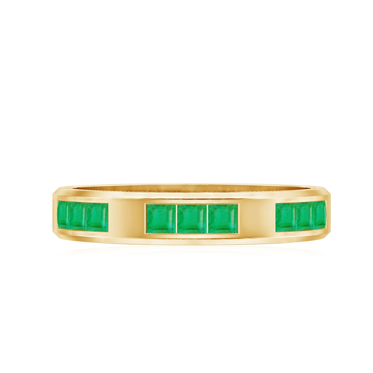 Princess Cut Emerald Mens Wedding Band in Channel Setting