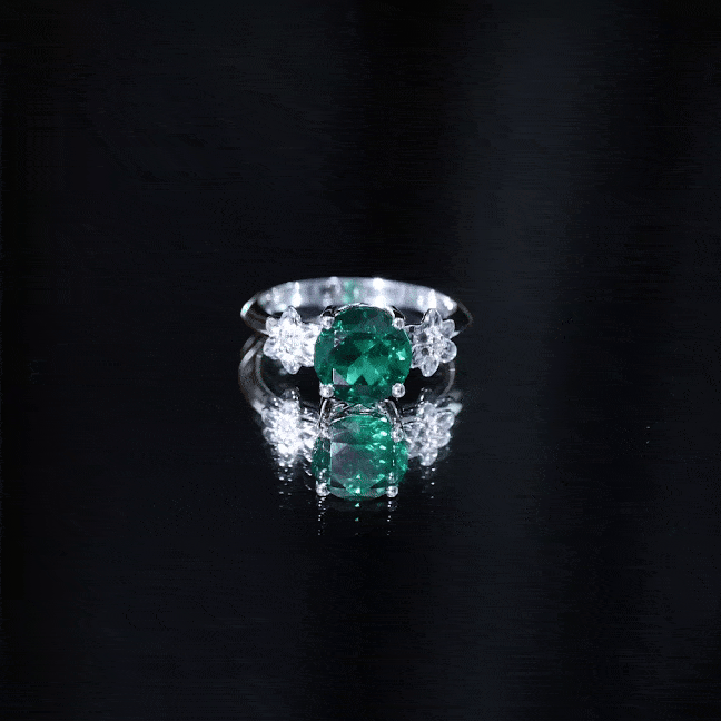 Certified Lab Grown Emerald Flower Engagement Ring with Diamond