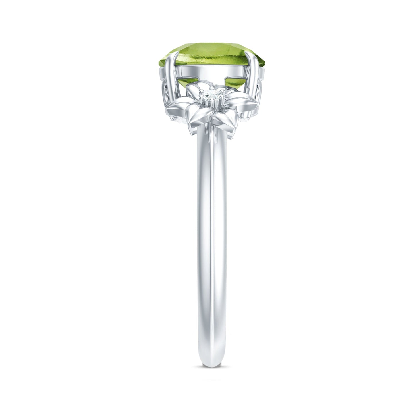 Natural 2 Carat Peridot Flower Engagement Ring with Diamond