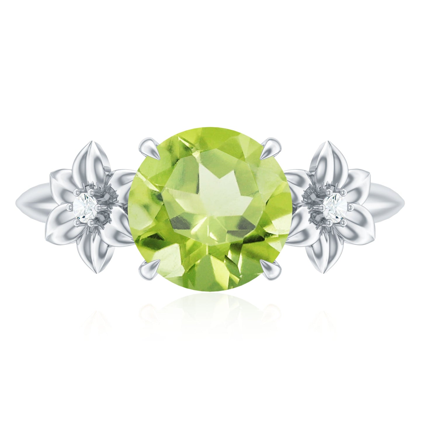 Natural 2 Carat Peridot Flower Engagement Ring with Diamond