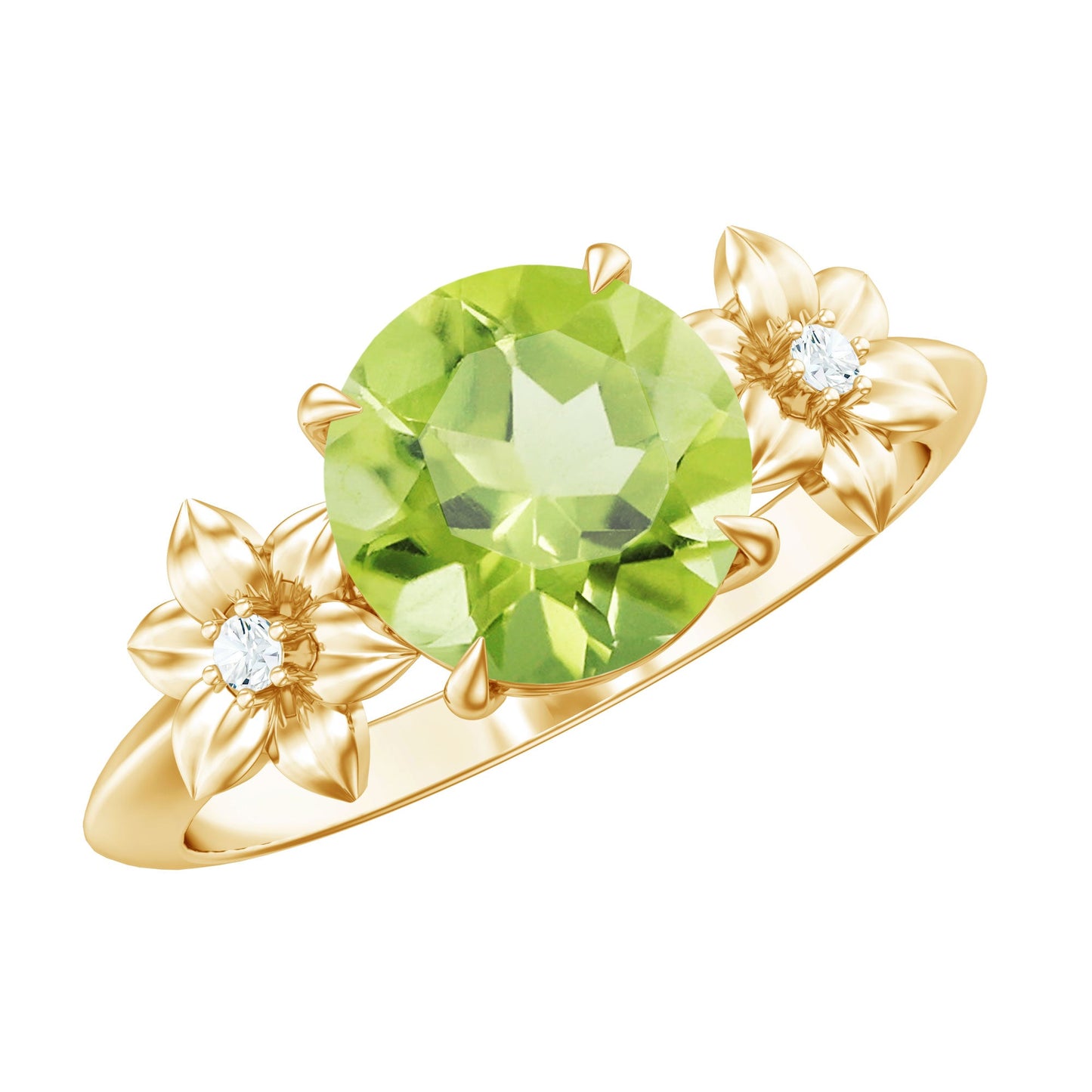 Natural 2 Carat Peridot Flower Engagement Ring with Diamond