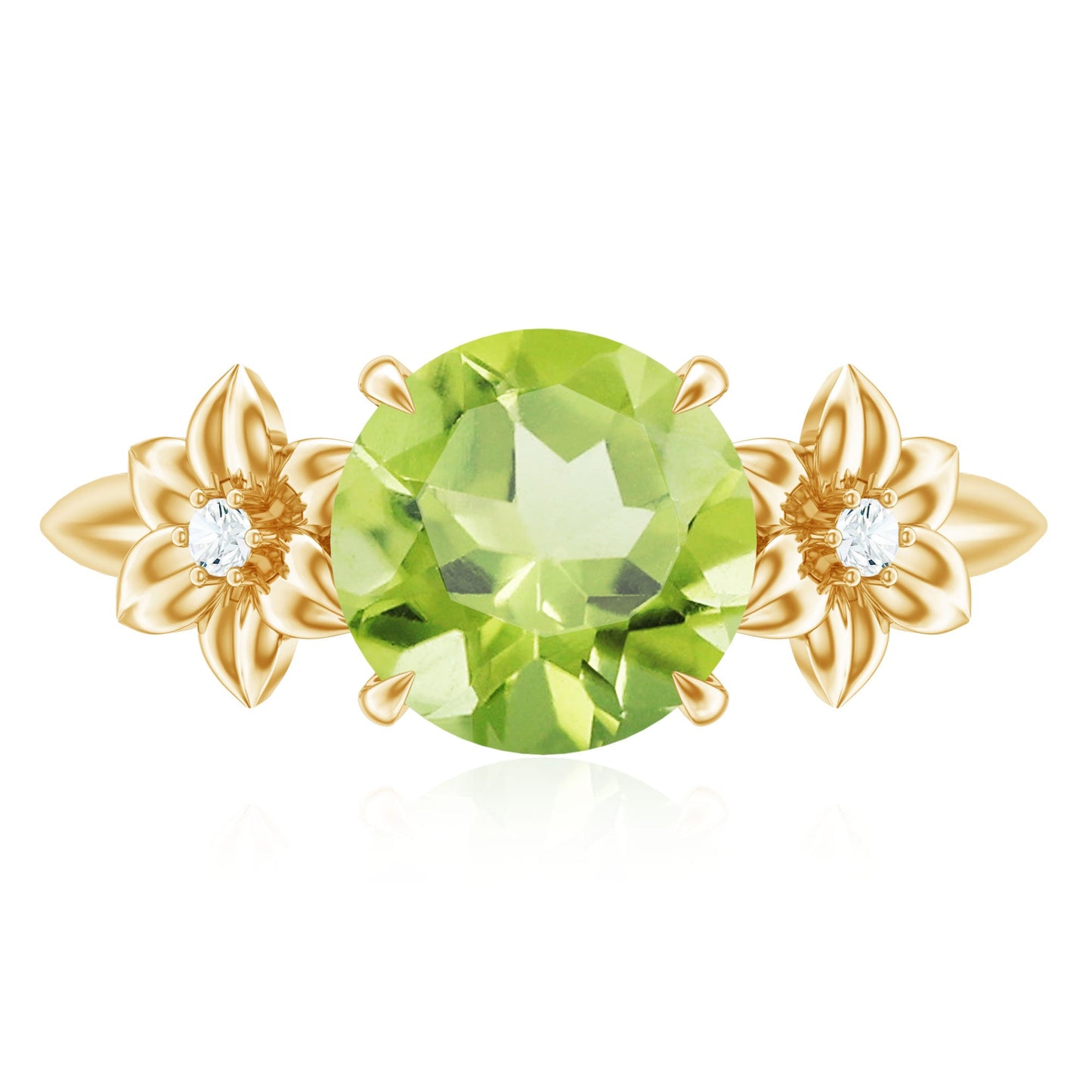 Natural 2 Carat Peridot Flower Engagement Ring with Diamond