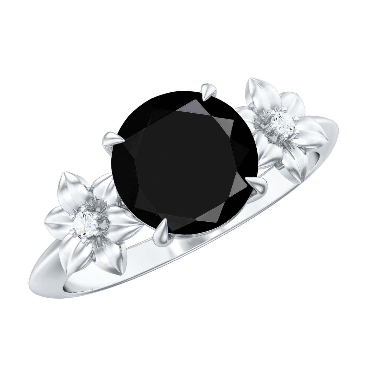 2 Carat Lab Grown Black and White Diamond Flower Engagement Ring