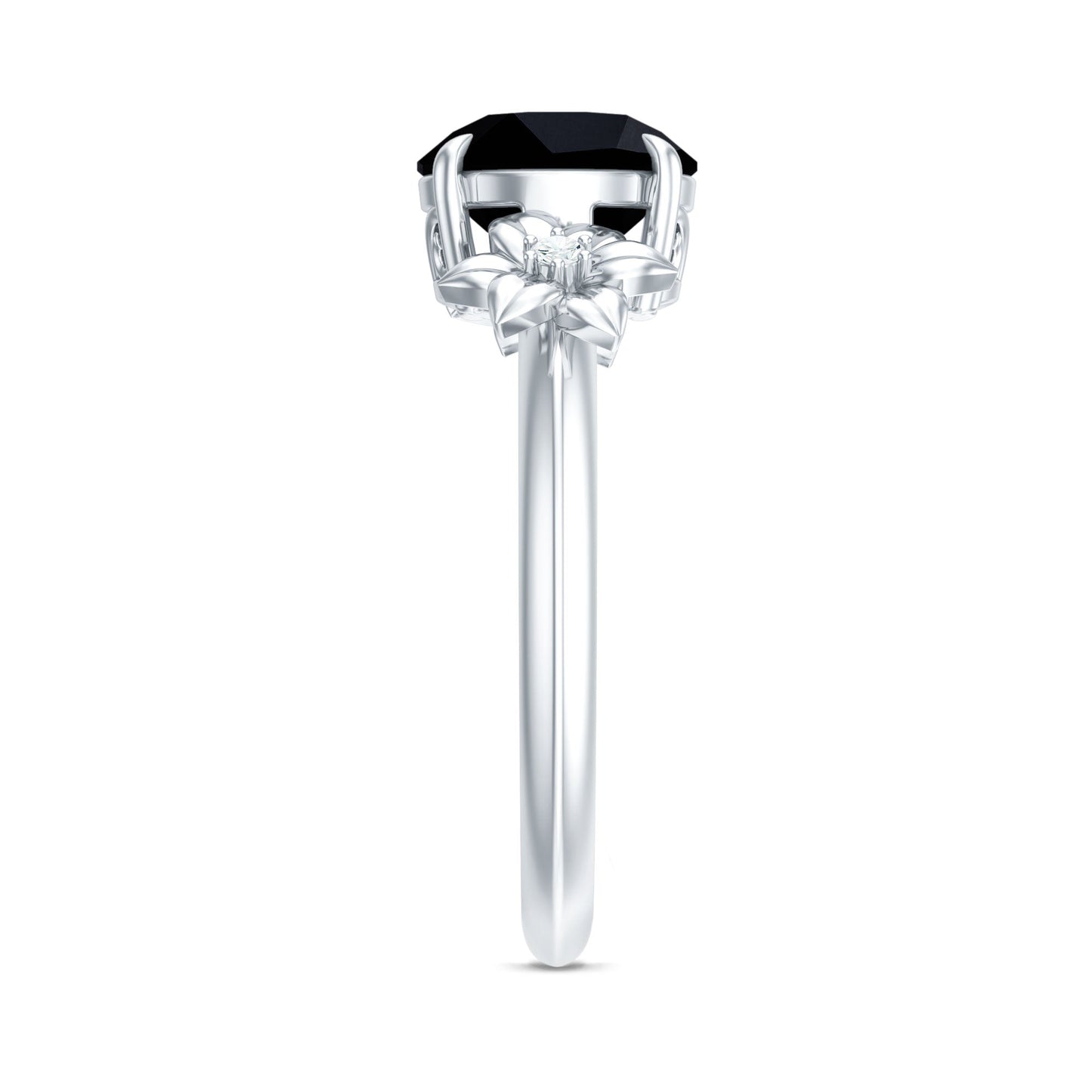 2 Carat Lab Grown Black and White Diamond Flower Engagement Ring