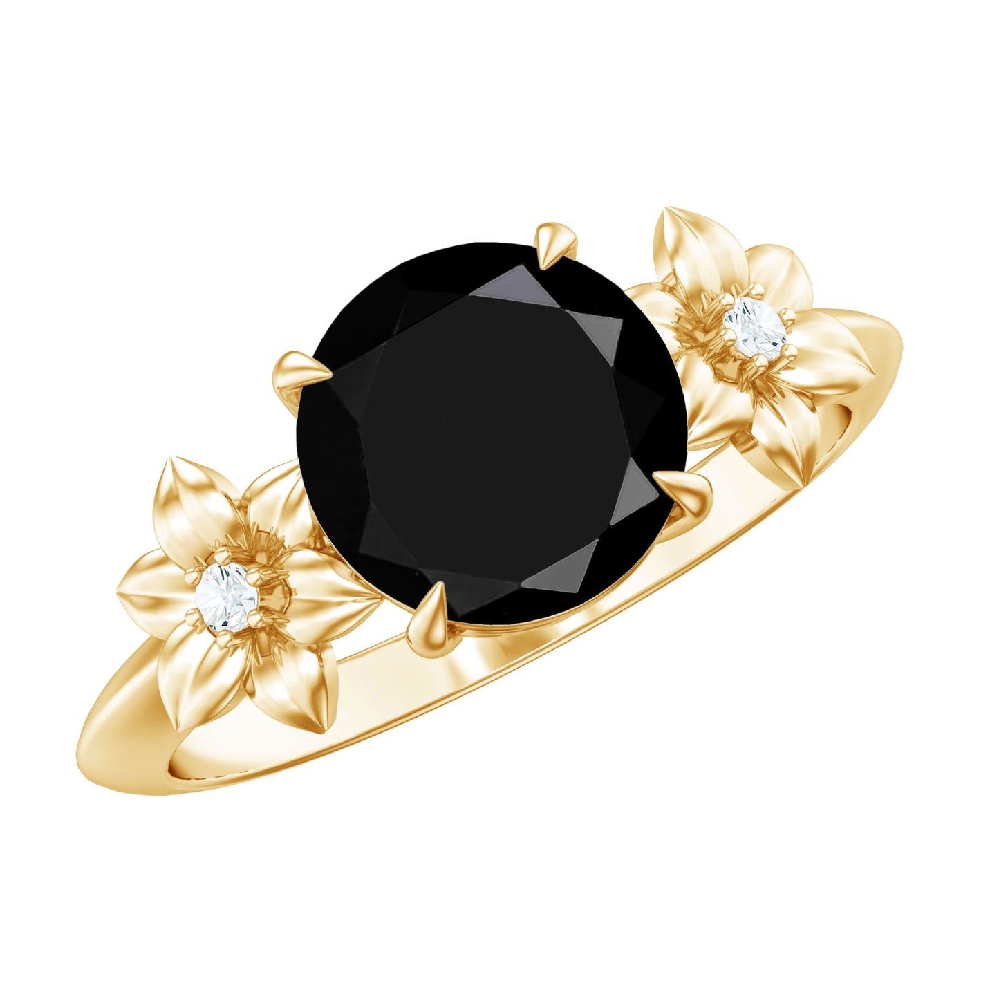 2 Carat Lab Grown Black and White Diamond Flower Engagement Ring