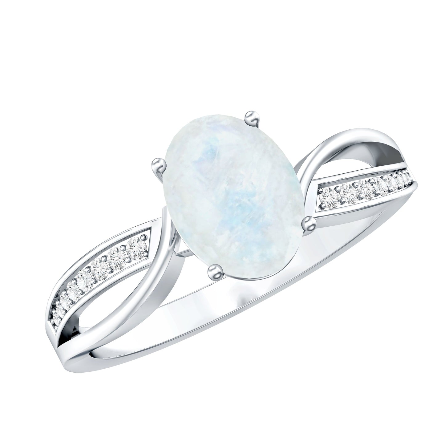 Oval Moonstone Infinity Engagement Ring with Diamond