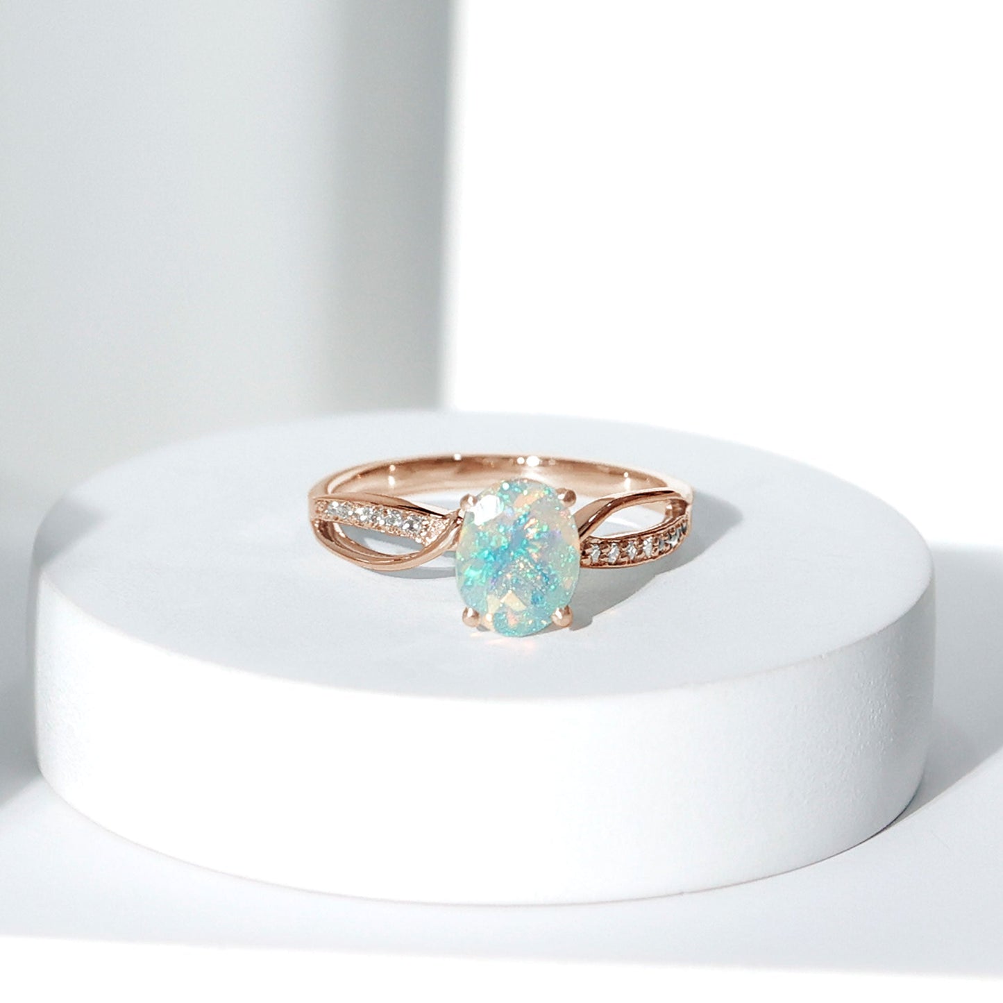 Natural 1.2 Carat Oval Opalescent Diamond Engagement Ring with Split Shank