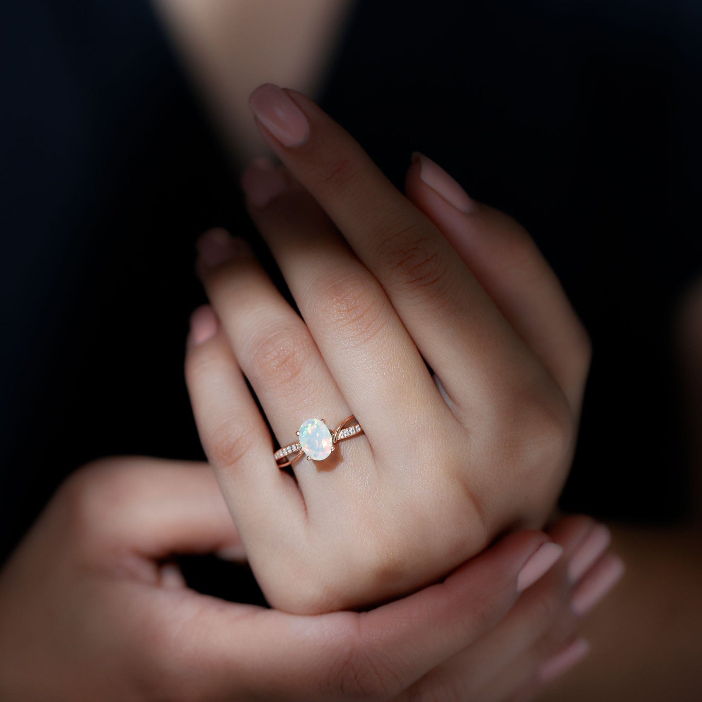 Natural 1.2 Carat Oval Opalescent Diamond Engagement Ring with Split Shank