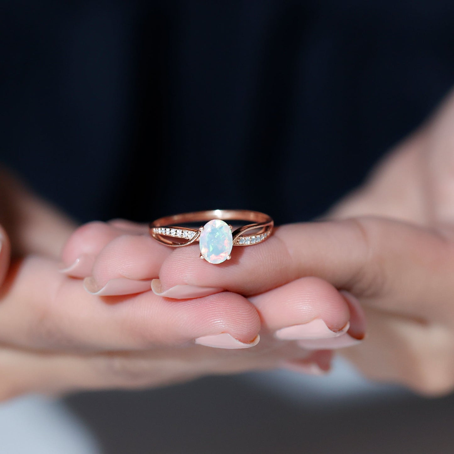 Natural 1.2 Carat Oval Opalescent Diamond Engagement Ring with Split Shank