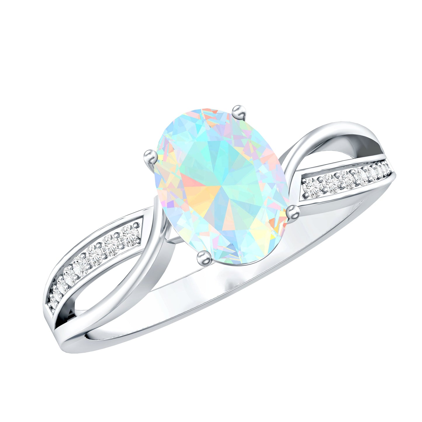 Natural 1.2 Carat Oval Opalescent Diamond Engagement Ring with Split Shank