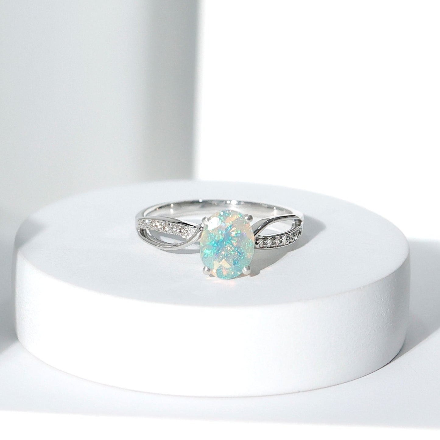 Natural 1.2 Carat Oval Opalescent Diamond Engagement Ring with Split Shank