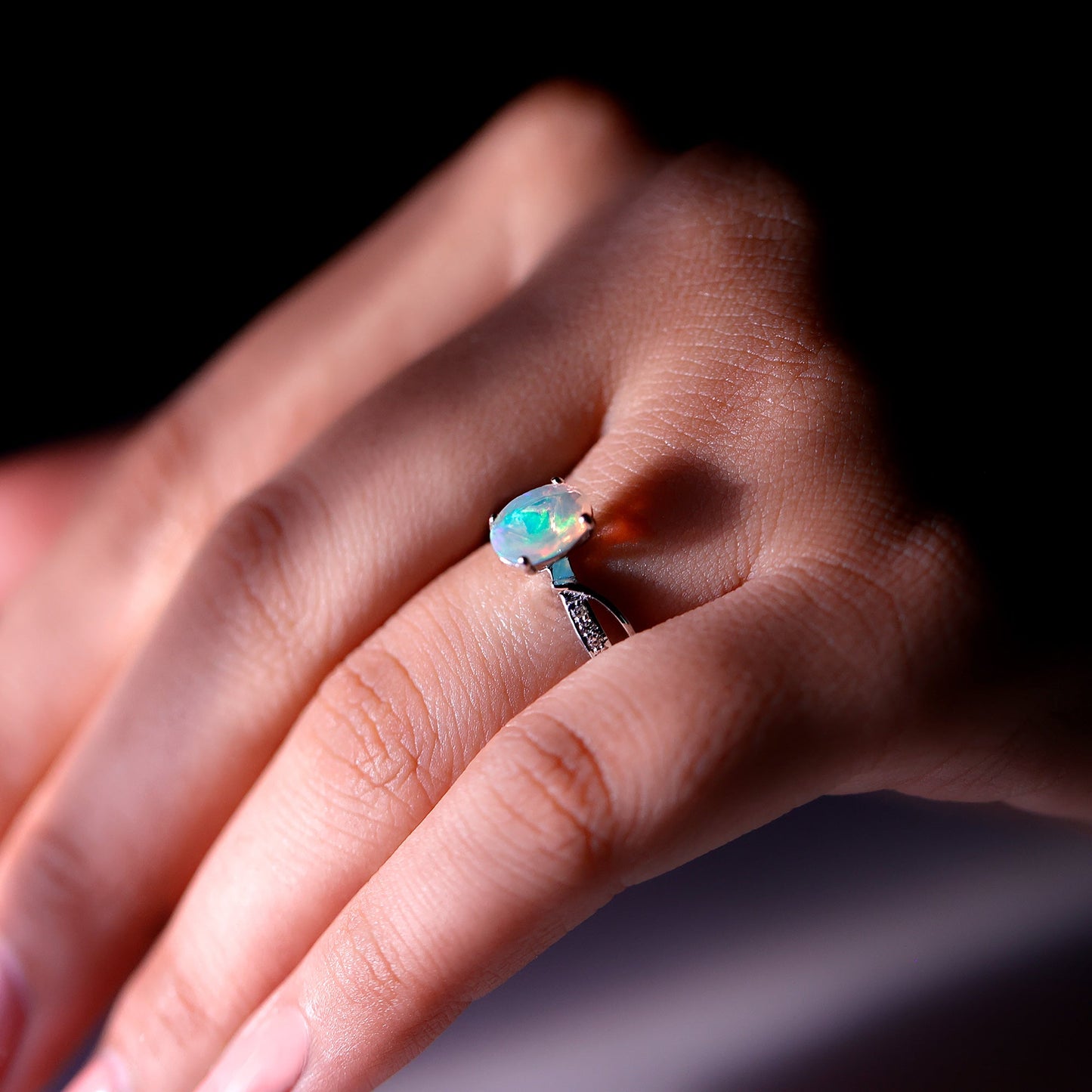Natural 1.2 Carat Oval Opalescent Diamond Engagement Ring with Split Shank