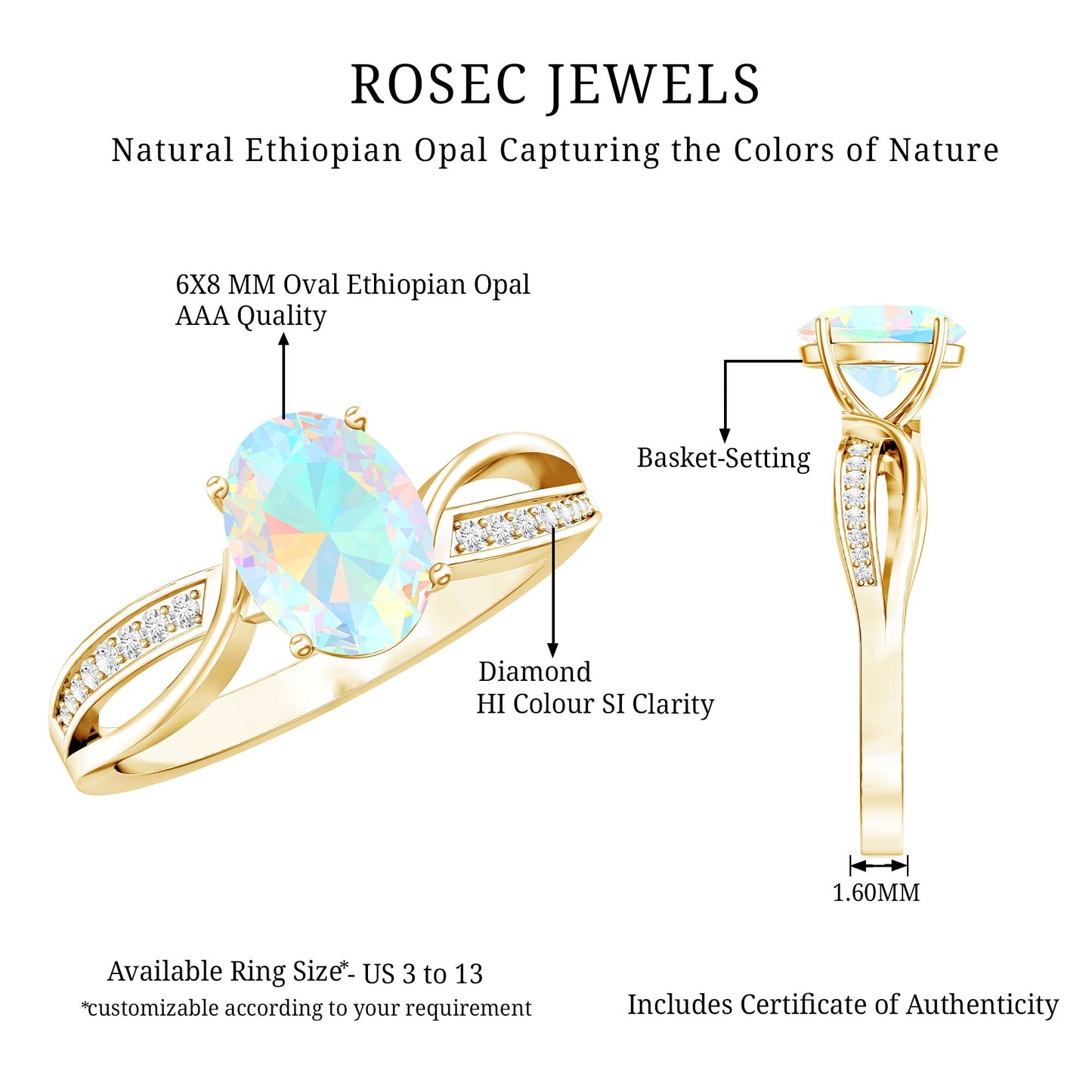 Natural 1.2 Carat Oval Opalescent Diamond Engagement Ring with Split Shank