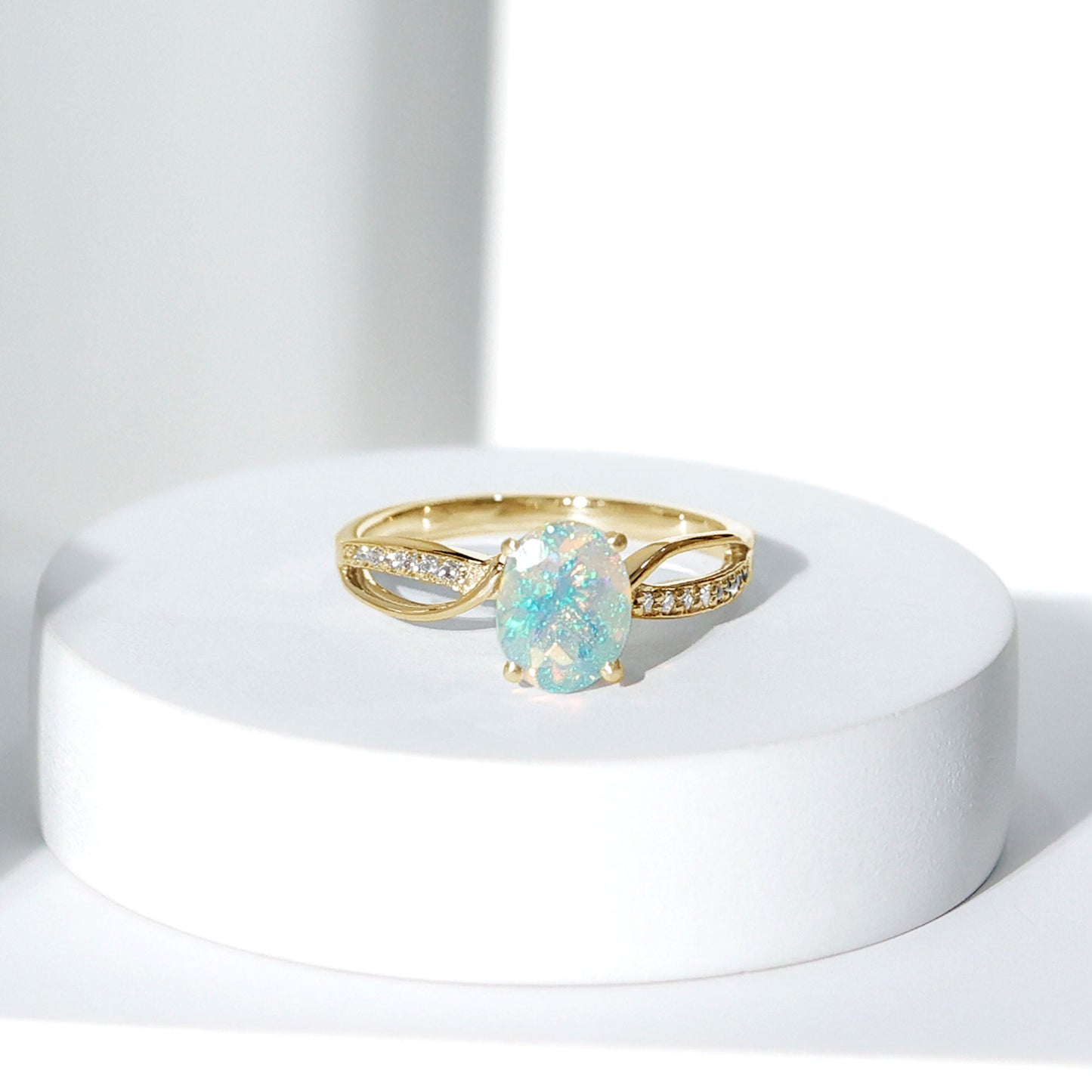 Natural 1.2 Carat Oval Opalescent Diamond Engagement Ring with Split Shank