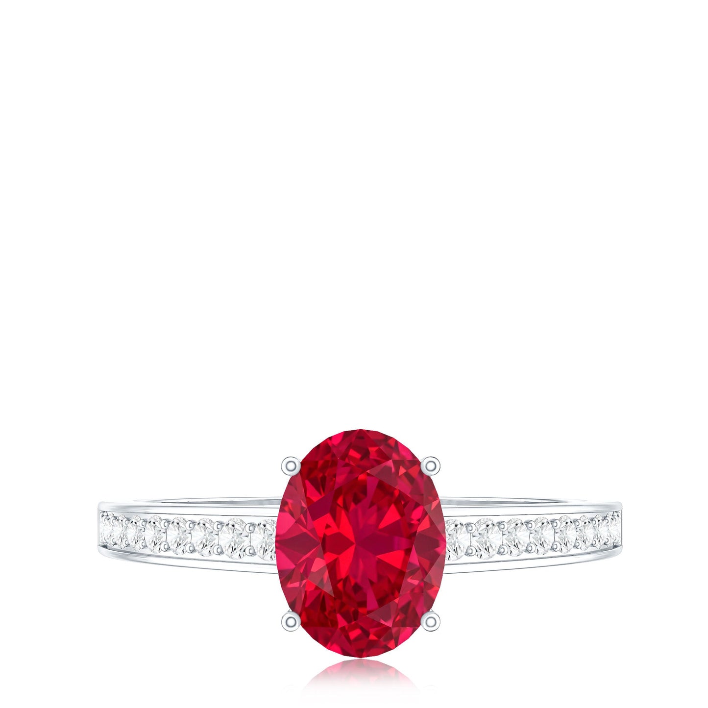 1.5 Carat Lab Grown Ruby Oval Engagement Ring with Diamond Side Stones