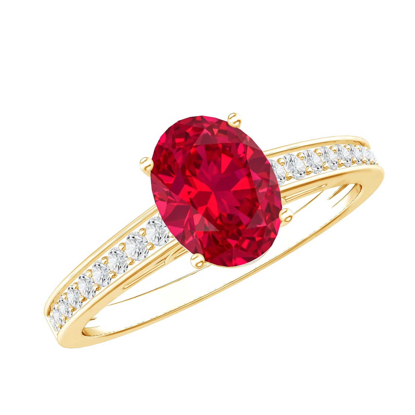 1.5 Carat Lab Grown Ruby Oval Engagement Ring with Diamond Side Stones