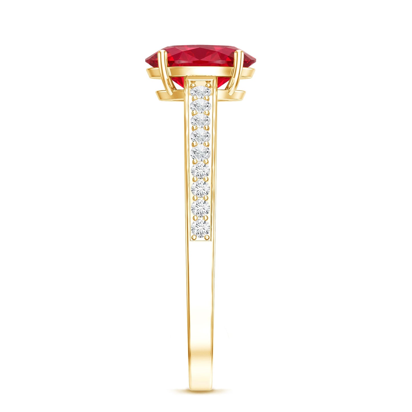 1.5 Carat Lab Grown Ruby Oval Engagement Ring with Diamond Side Stones