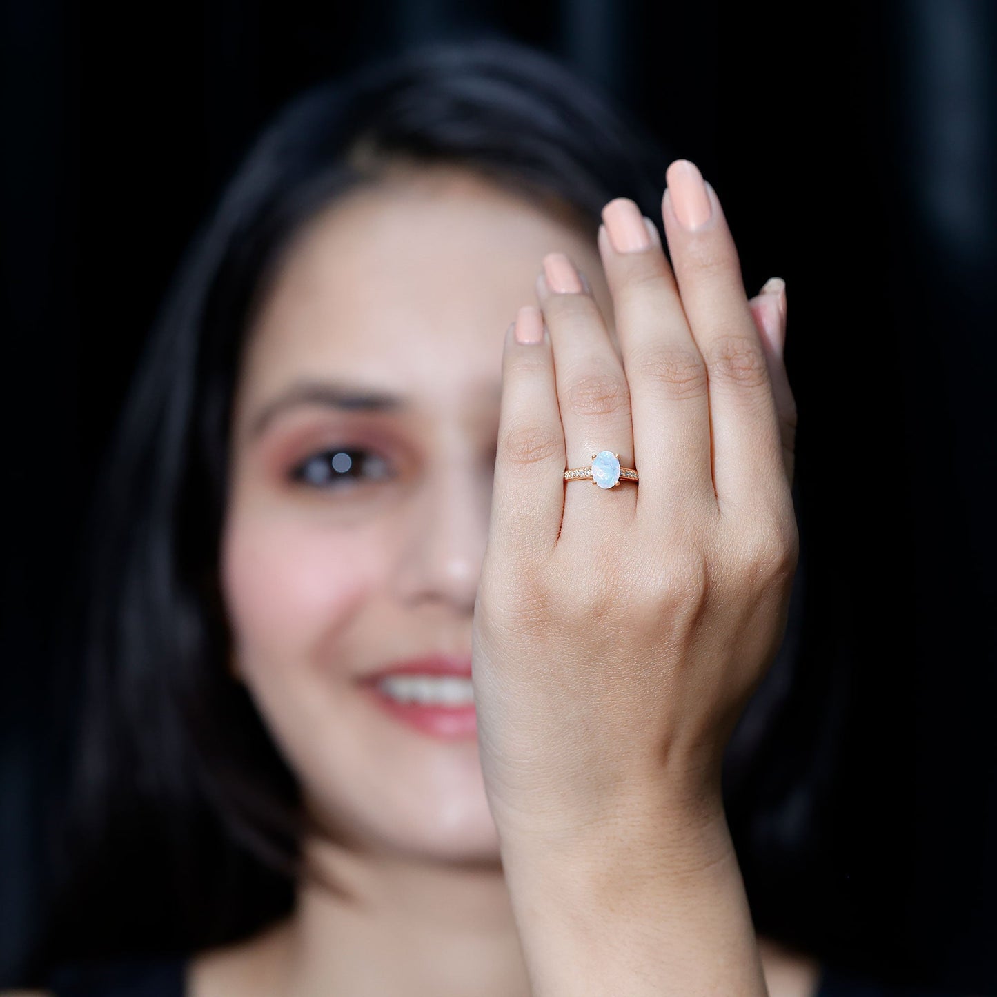 Natural 1.2 Carat Ethiopian Opal Oval Engagement Ring with Diamond Side Stones