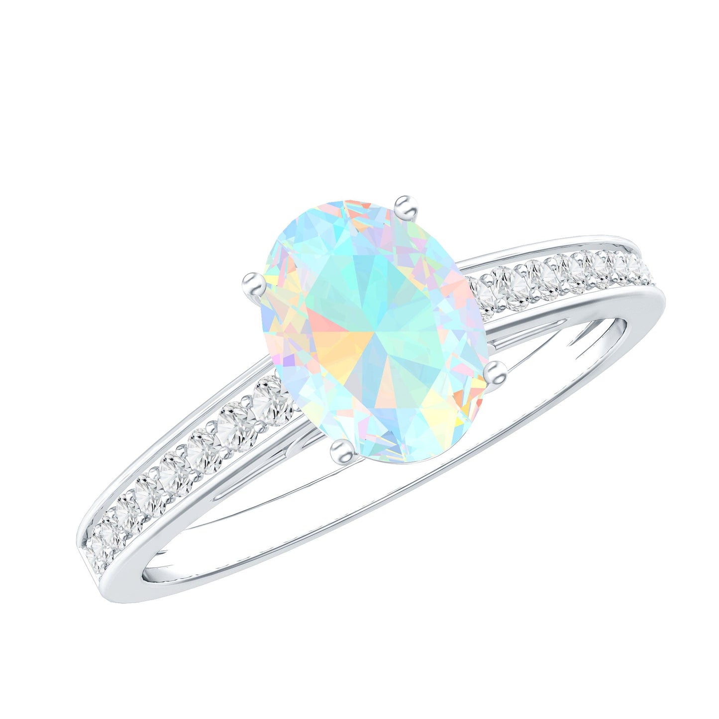 Natural 1.2 Carat Ethiopian Opal Oval Engagement Ring with Diamond Side Stones