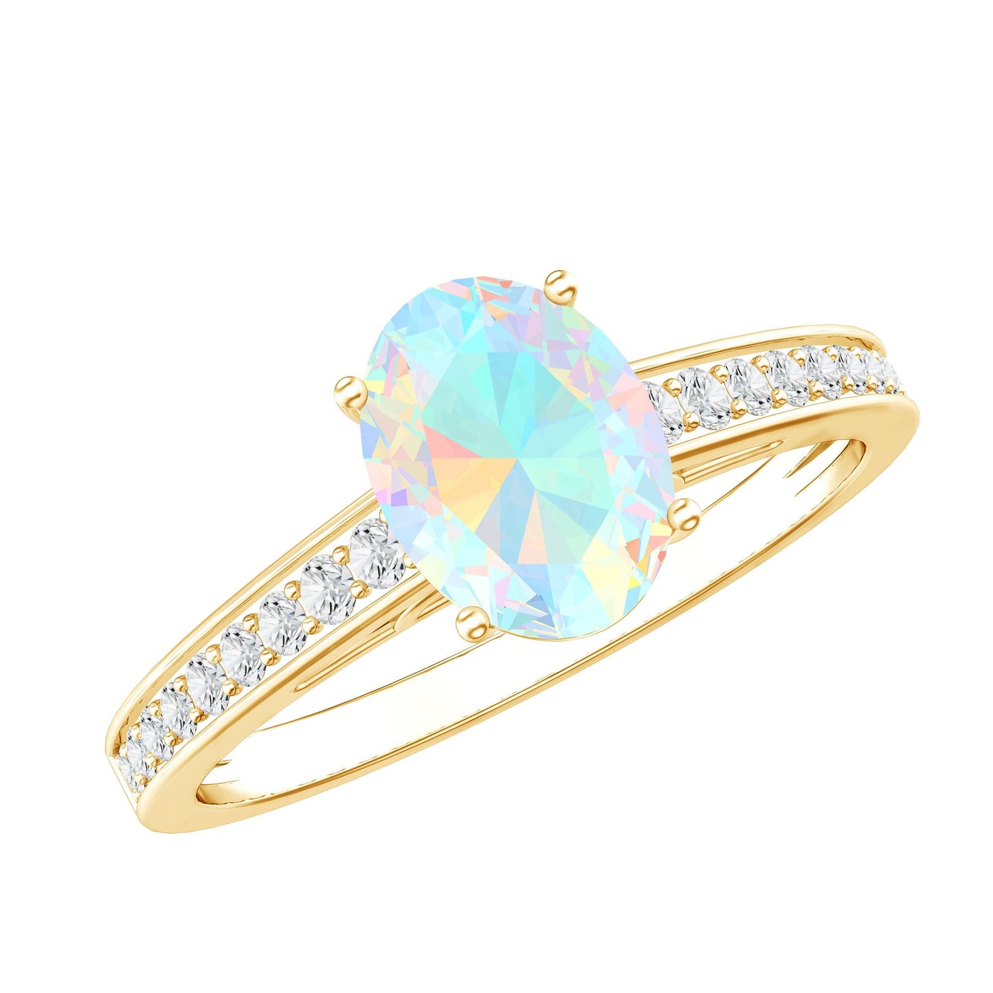 Natural 1.2 Carat Ethiopian Opal Oval Engagement Ring with Diamond Side Stones
