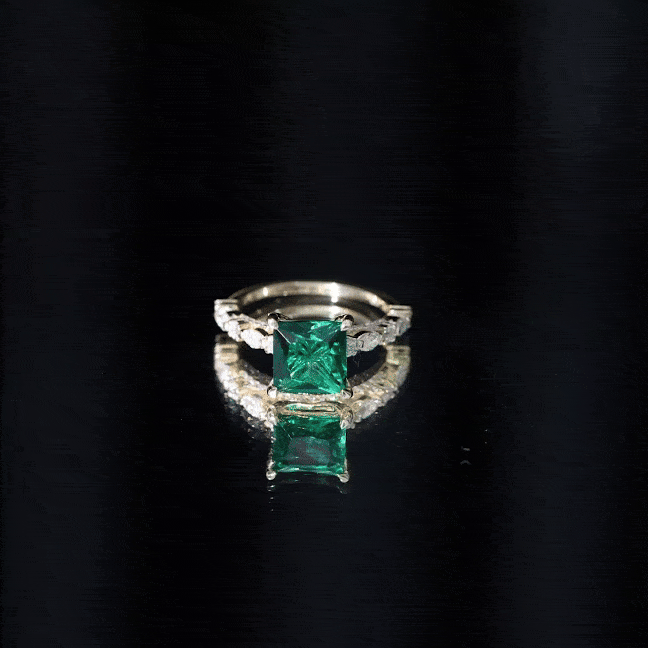 2.4 Carat Solitaire Lab Emerald Princess Cut Engagement Ring with Moissanite
