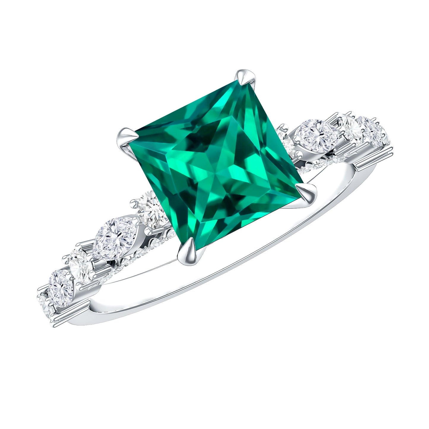 2.4 Carat Solitaire Lab Emerald Princess Cut Engagement Ring with Moissanite