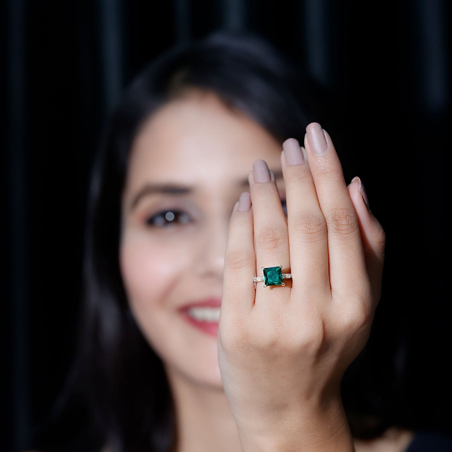 2.4 Carat Solitaire Lab Emerald Princess Cut Engagement Ring with Moissanite