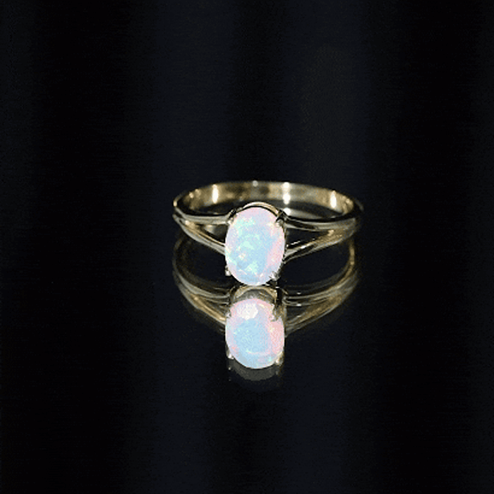 1.2 Carat Genuine Oval Ethiopian Rainbow Opal Split Shank Engagement Ring