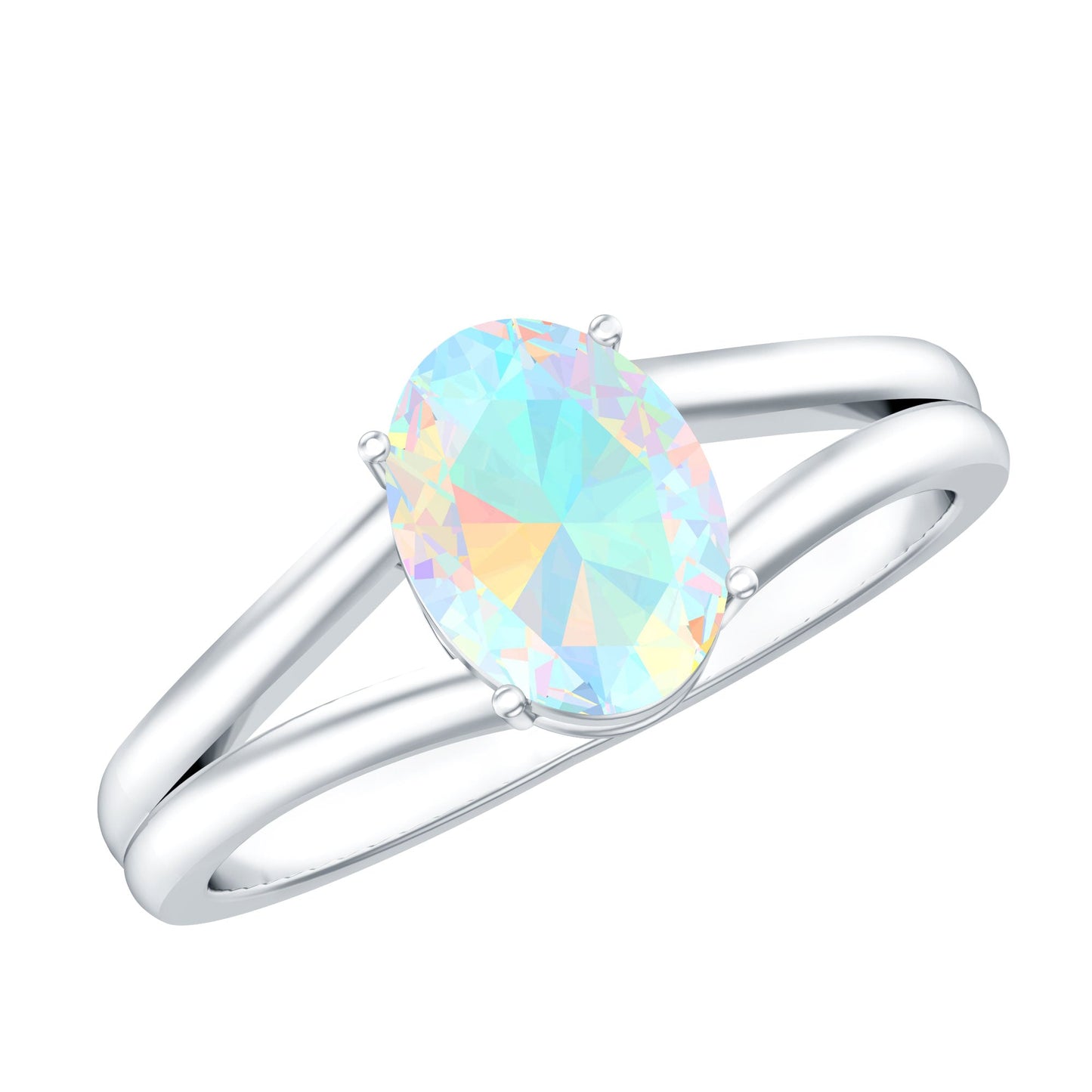 1.2 Carat Genuine Oval Ethiopian Rainbow Opal Split Shank Engagement Ring