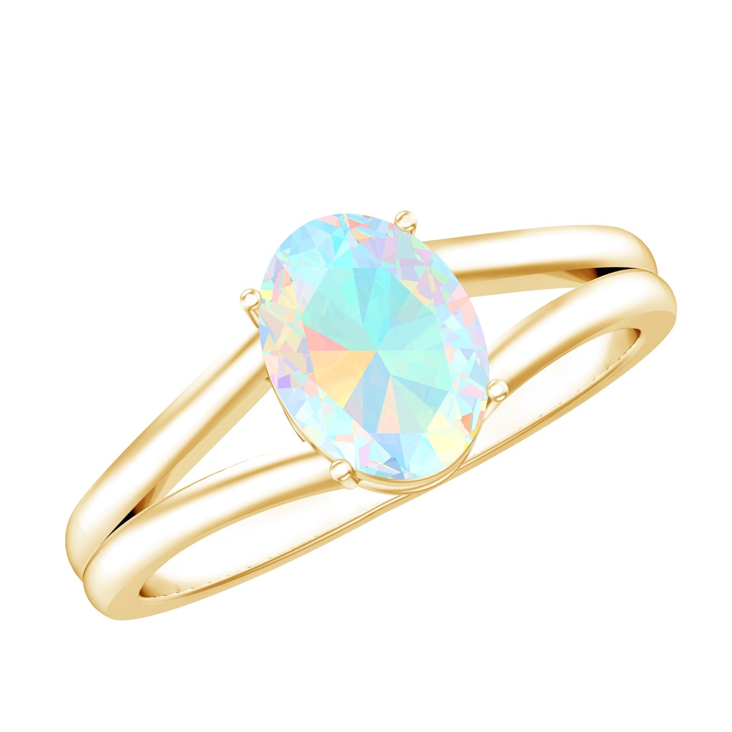 1.2 Carat Genuine Oval Ethiopian Rainbow Opal Split Shank Engagement Ring