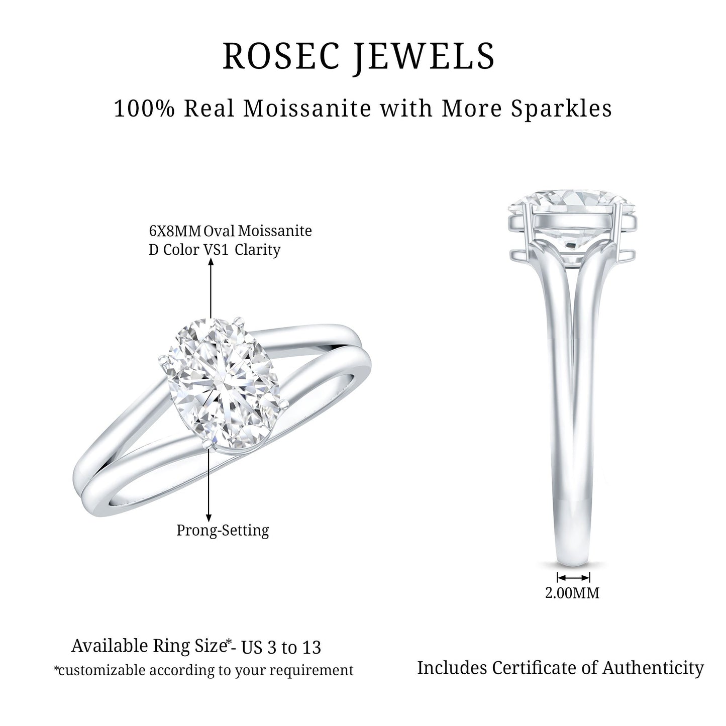 1 Carat Oval Moissanite Engagement Ring With Certificate
