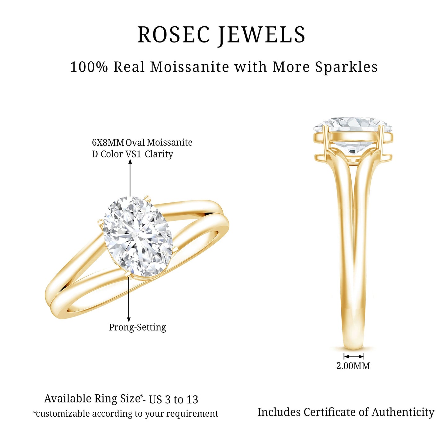 1 Carat Oval Moissanite Engagement Ring With Certificate