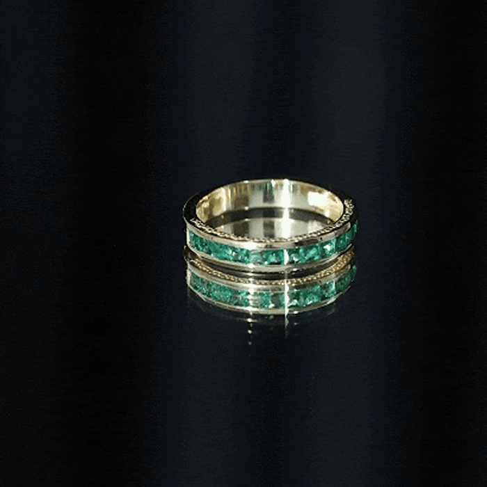 Certified Princess Cut Lab Grown Emerald Eternity Ring