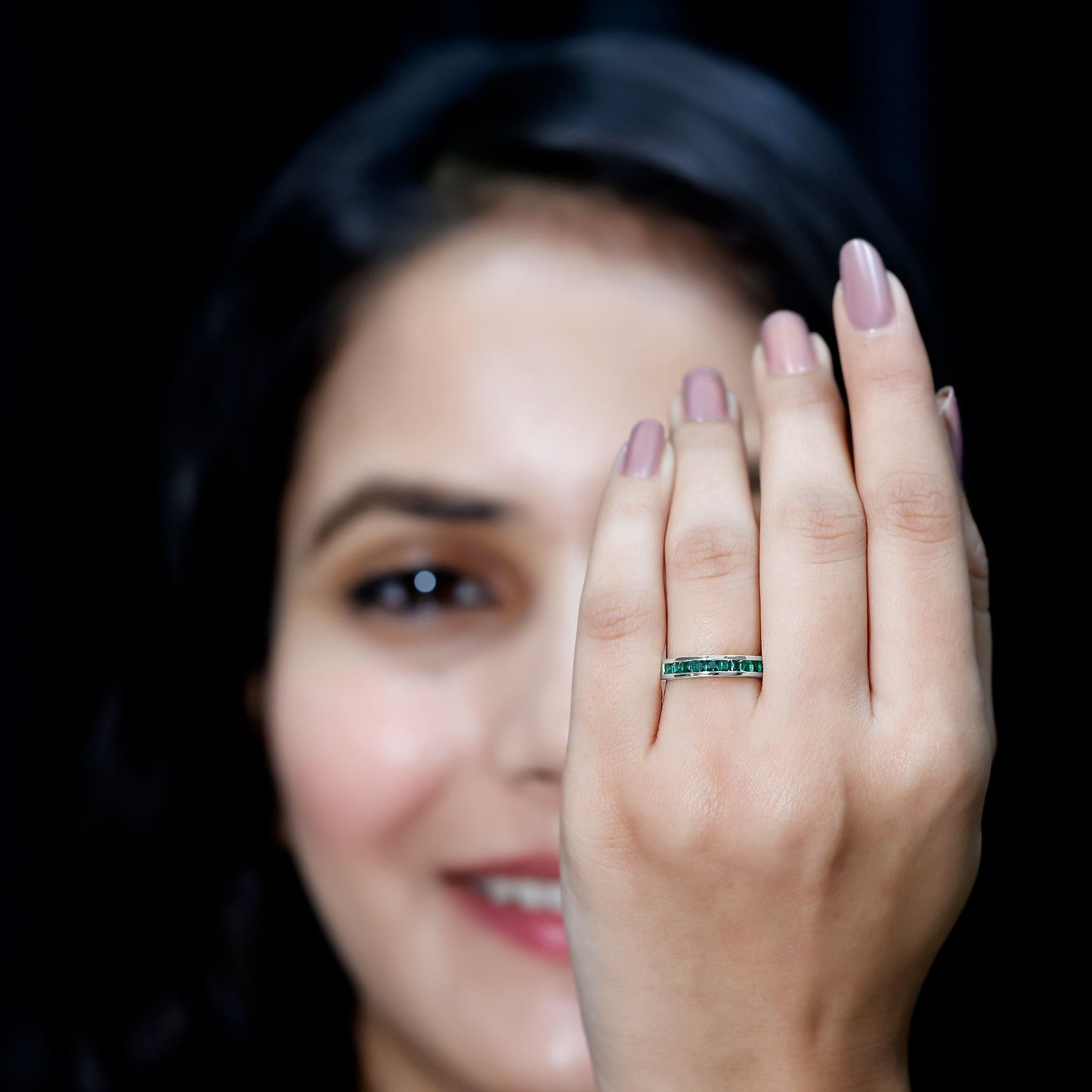 Certified Princess Cut Lab Grown Emerald Eternity Ring