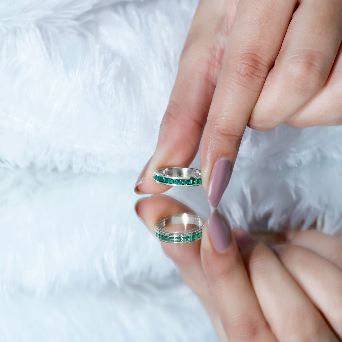 Certified Princess Cut Lab Grown Emerald Eternity Ring