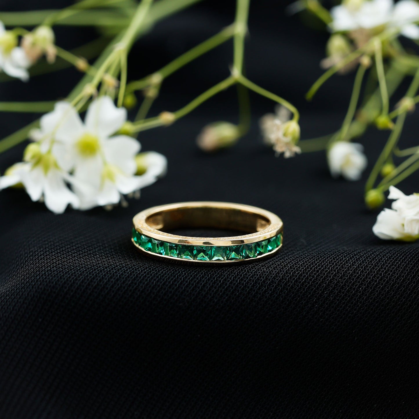 Certified Princess Cut Lab Grown Emerald Eternity Ring