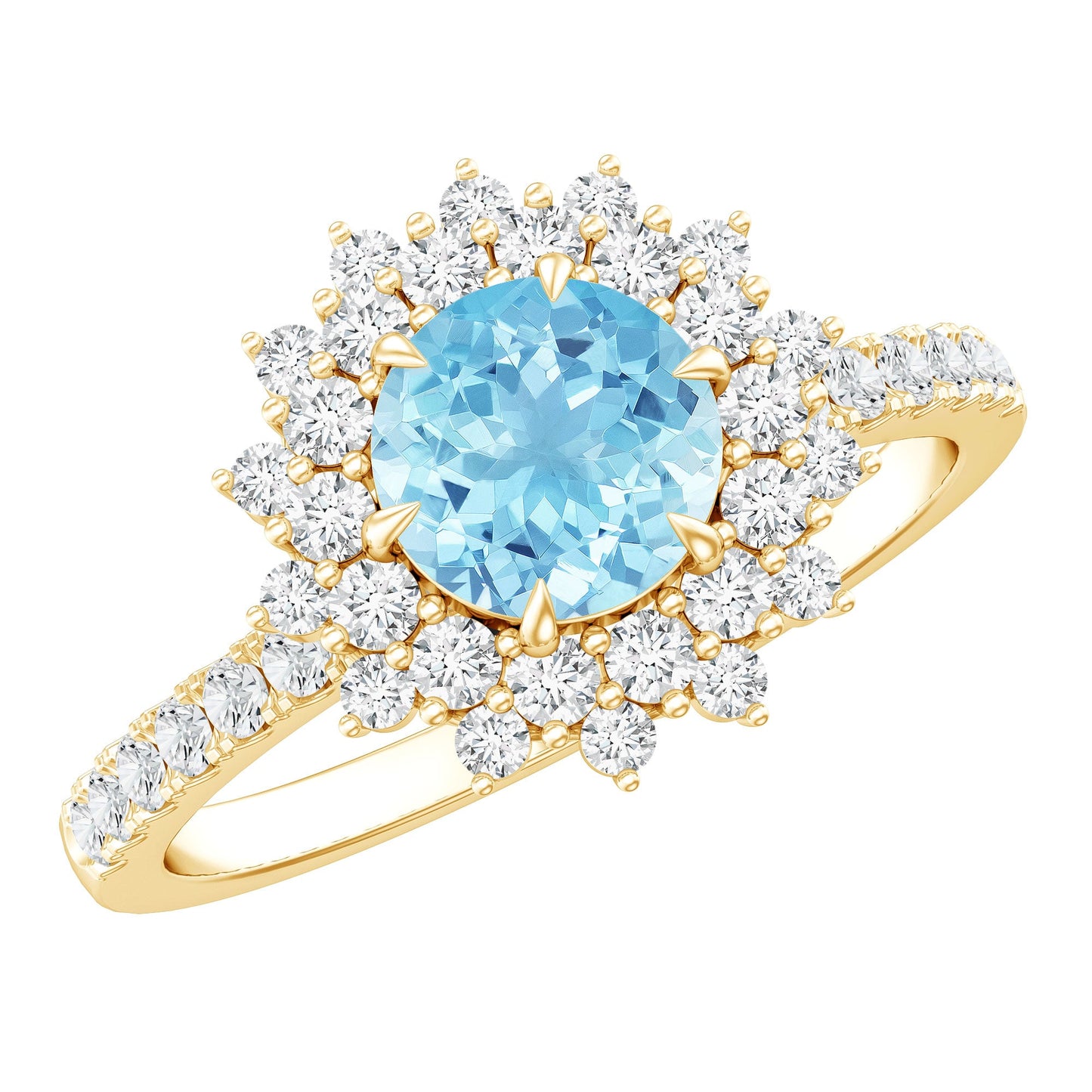 Genuine Aquamarine Cluster Engagement Ring With Certificate