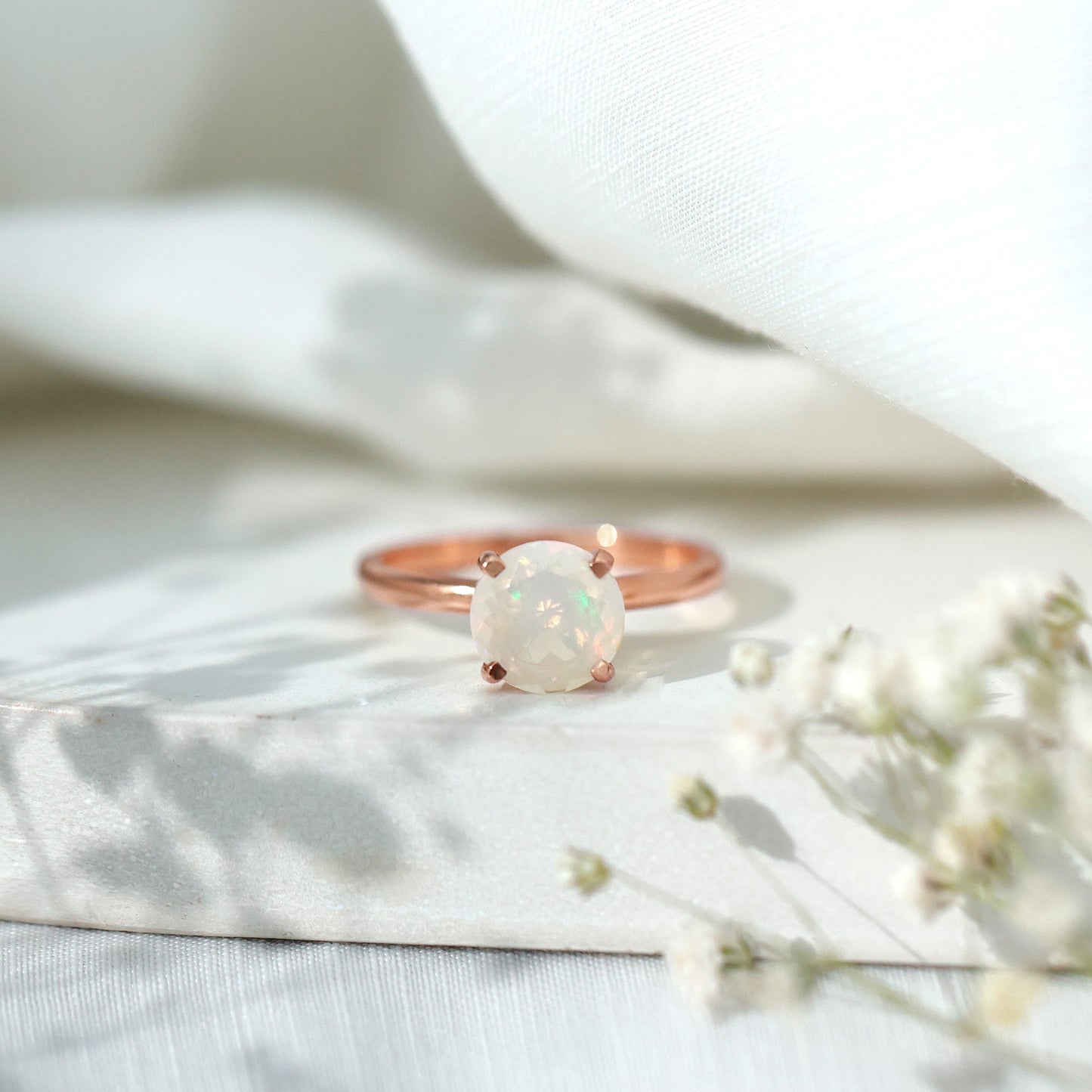 Classic 2 Carat Solitaire Ethiopian Rainbow Opal Engagement Ring