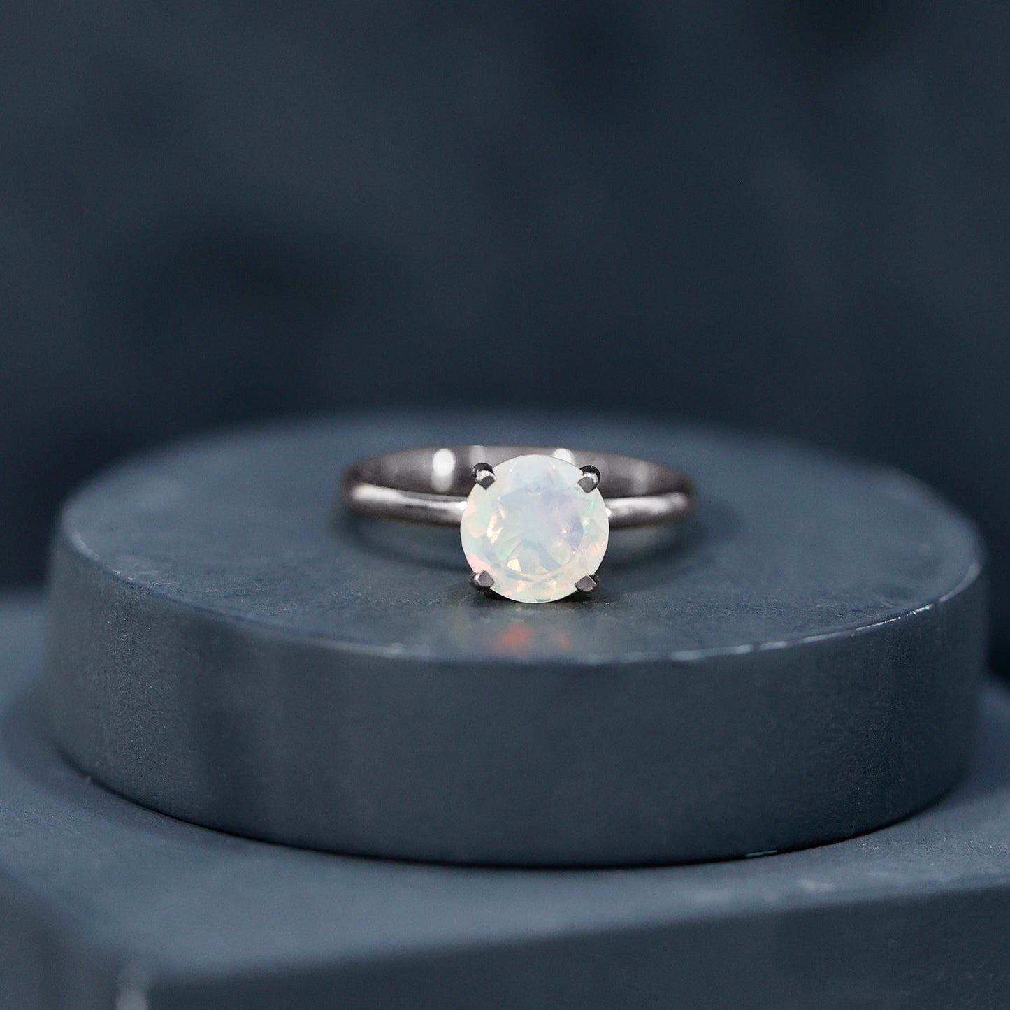Classic 2 Carat Solitaire Ethiopian Rainbow Opal Engagement Ring