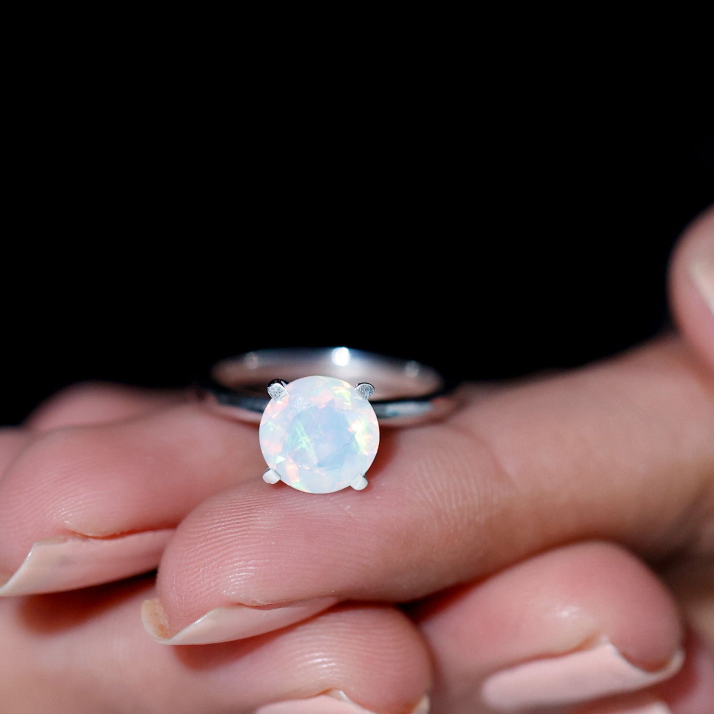 Classic 2 Carat Solitaire Ethiopian Rainbow Opal Engagement Ring