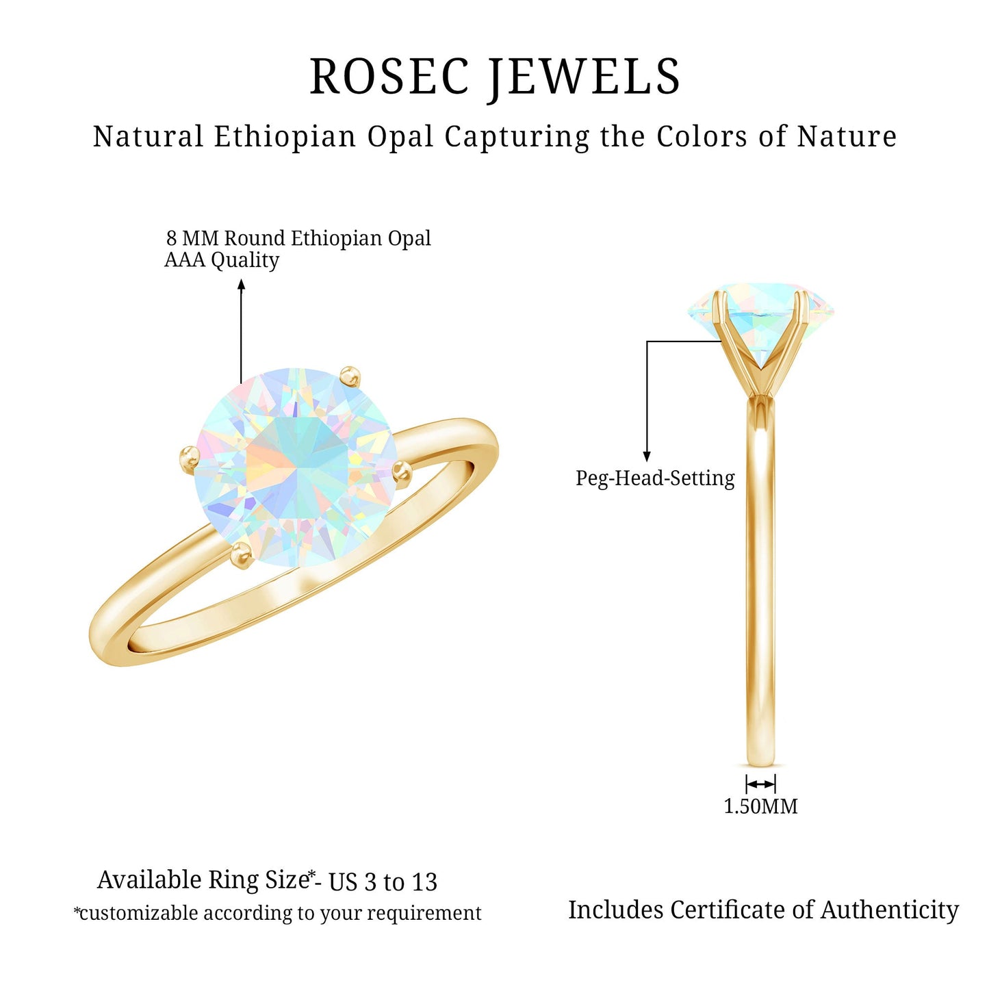 Classic 2 Carat Solitaire Ethiopian Rainbow Opal Engagement Ring